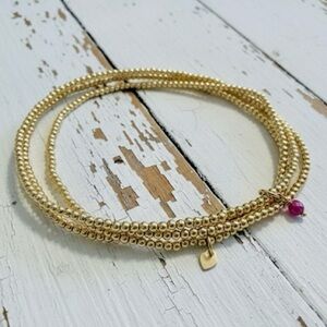 ✨ Handmade 14k Gold Filled Triple Wrap Bracelet - 400+ Beads & Ruby Charm